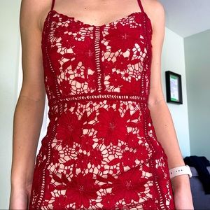 Red Floral Lace MIDI Dress